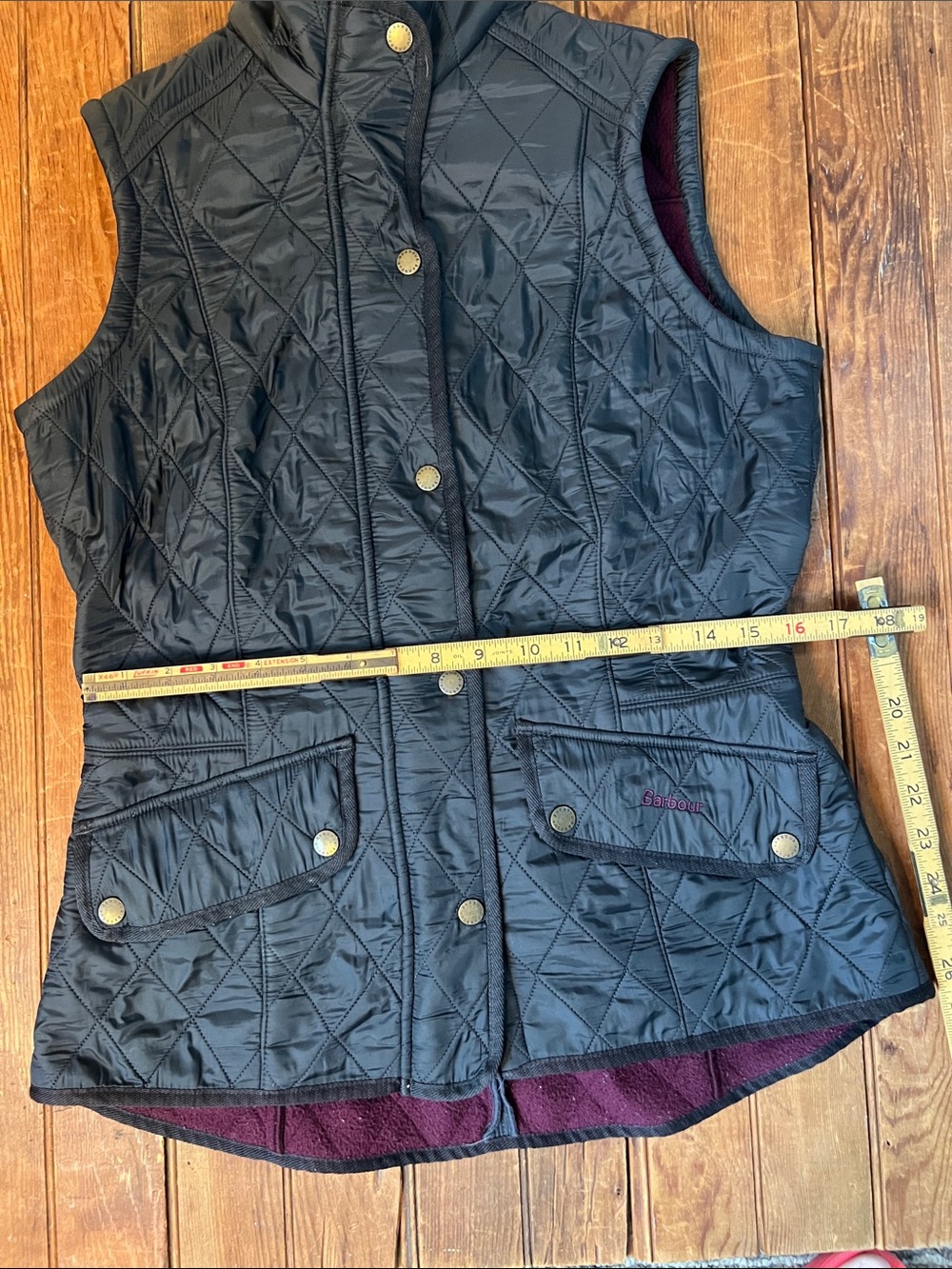 Women’s Barbour Quilted Black Women's Vest with Burgundy Lining - Picture 3 of 6